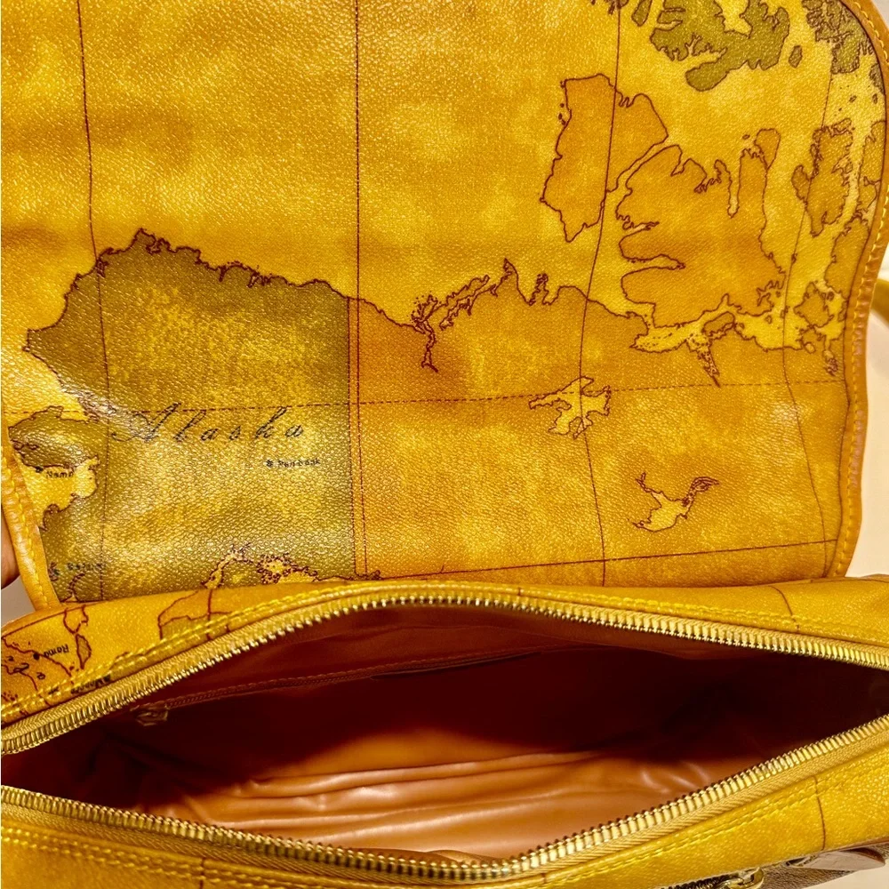 Vintage Map Print Tan Shoulder Bag - Picture 8 of 16
